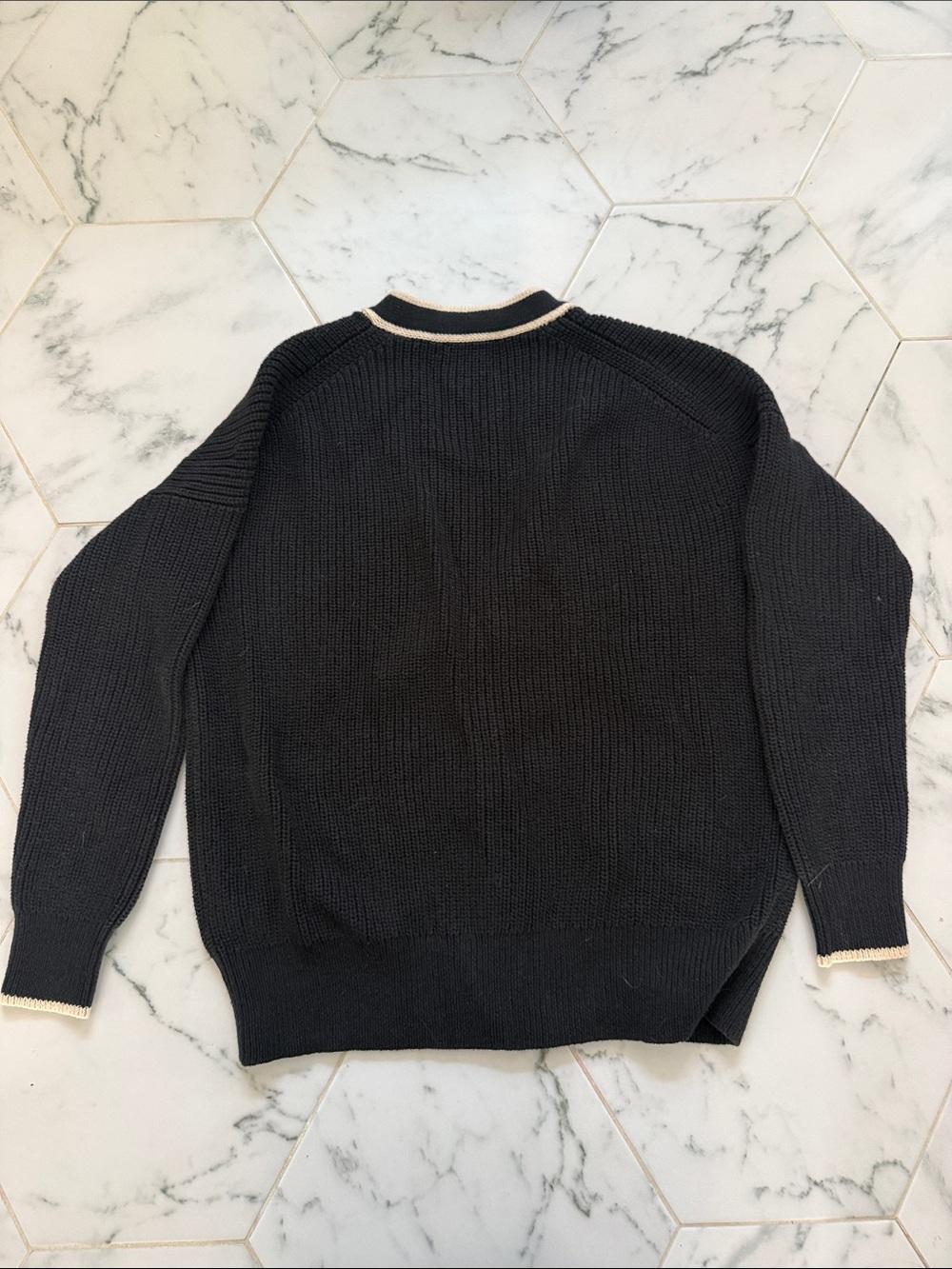 J. Crew Black Cardigan with Cream Trim and Pocket Stripes - Picture 5 of 6